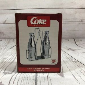 Coca Cola Salt And Pepper Shakers W/Rack Die Cast